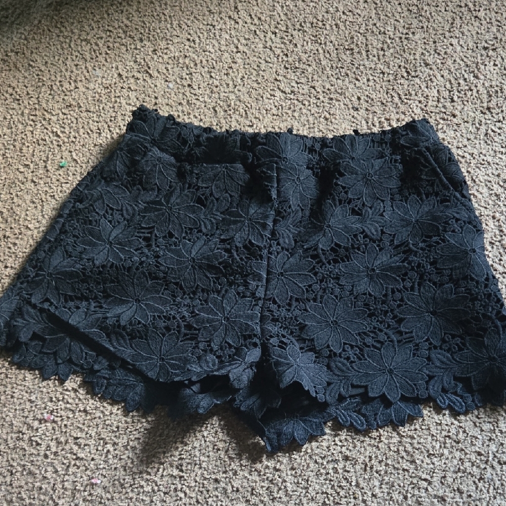 Saks Fifth Avenue Black Floral Lace High Waist Shorts